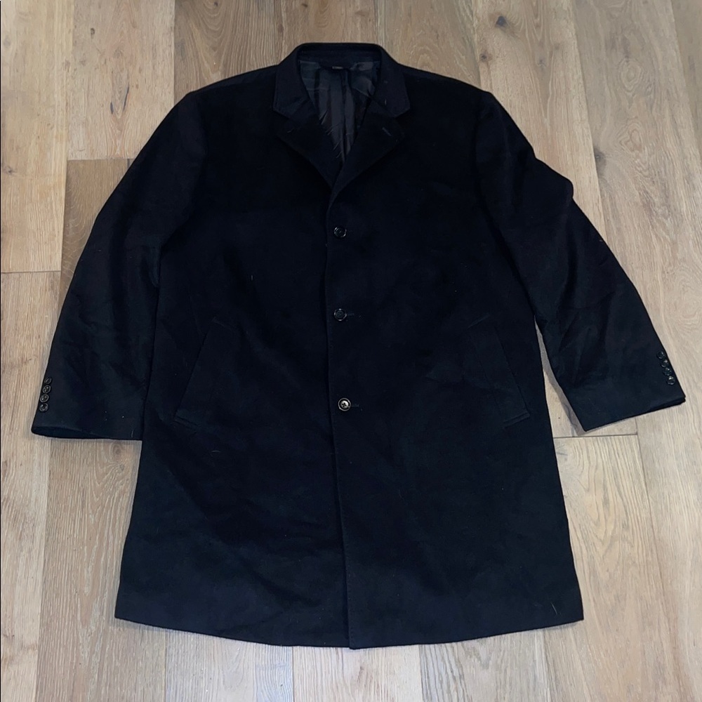Baroni 100% pure Cashmere black colored coat pea coat dress coat 52r